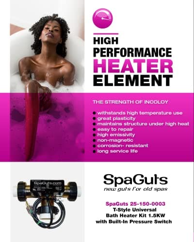 Spaguts 25-150-0003 T-Style Universal Bath Heater Kit, 1.5KW 110V, 7x1.5 inches, with Built-in Pressure Switch