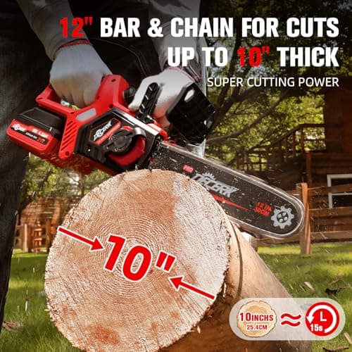 Chainsaw Cordless, 12 Inch Electric Chain Saw with 21V Battery Powered, Handheld Brushless Chainsaws with Tool-free Chain Tension & Auto Lubrication for Tree, Wood Cutting, Courtyard, Household