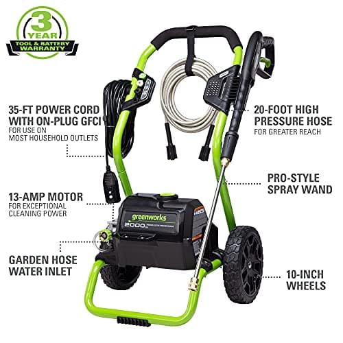 Greenworks 2000 Max PSI @ 1.1 GPM (13 Amp) Electric Pressure Washer GPW2000-1RG + Surface Cleaner Universal Attachment 30012