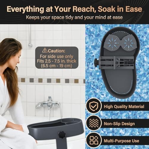 Anivia Adjustable Hot Tub Table Tray with 2 Cup Holders, Nonslip Trays, Clamps to Side of Aboveground Bathtub/Spa with Wall Thickness of 2.5'' to 7.5''