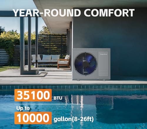 35100 BTU Above Ground Pool Heater 10000 Gallon Swimming Pool Heater Pump Heating or Cooling Electric Pool Heater For Inground Pool WiFi Control Schedule 220V 60HZ