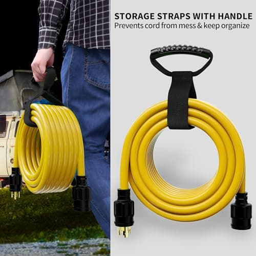 30-Amp Generator Extension Cord (35 Feet) 4-Prong 125/250V 7500W, NEMA L14-30P/L14-30R,10 Gauge STW Locking Power Cord for Transfer Switch, Portable Generators,Yellow 35ft Generator Cable