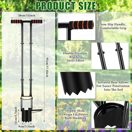 Bulb Planter Tool Long Handle,Upgraded Serrated Base Gardening Bulb Transplanter with Soft Grip,Heavy Duty Double Long Handled Bulb Planter Sod Plugger for Digging Holes to Plant Tulips,Iris,Daffodils