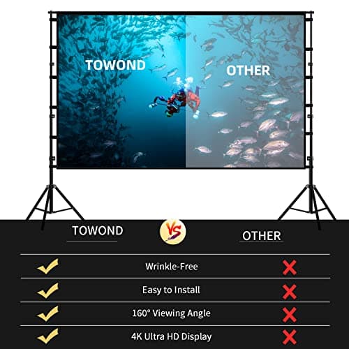 Projector Screen and Stand,Towond 120 inch Outdoor Projection Screen, Portable 16:9 4K HD Rear Front Movie Screen with Carry Bag Wrinkle-Free Design for Home Theater Backyard Cinema