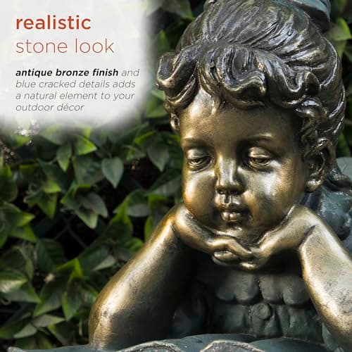 Alpine Corporation 16" Tall Indoor/Outdoor Girl Laying Down Reading Book Statue Set Yard Art Decoration
