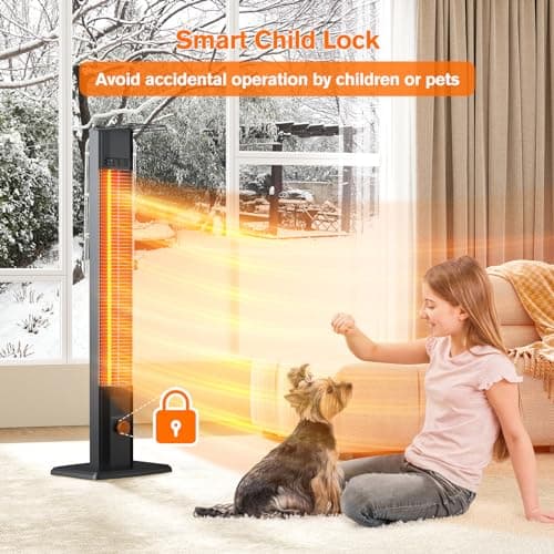 FLOWBREEZE Patio Heater, Portable Outdoor Heater, 1200W, 3S Instant Heating, Infrared Heater with 60°Oscillating, 180min Timer, Tip-over Protection, Super Quiet Electric Heaters for Indoor Outdoor Use