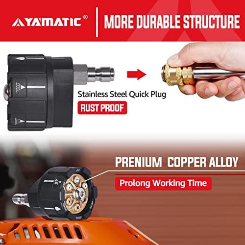 YAMATIC Pressure Washer Nozzle, 6-in-1 Quick Changeover & Easy Adjustable, Power Washer Tips with 1/4 inch Quick Connect, Max 4000PSI & 4.0GPM
