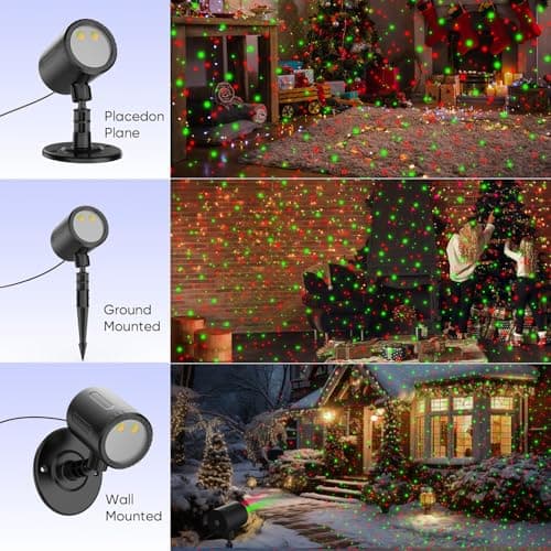 Laser Christmas Projector Lights Outdoor, Red and Green Starry Laser Projector Light with RF Remote, IP65 Waterproof Holiday Garden Laser Light Decor for Outdoor Party Xmas Home (Laser)