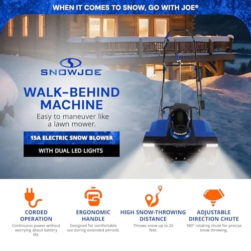 Snow Joe 15A Electric Snow Blower with Dual LED Lights, 22" Walk-Behind Machine