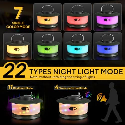 HOKONE Camping String Lights, 32.8FT 22 Lighting Modes Waterproof Rechargeable Quick Storage Portable Tent Lights Perfect for Spring Night Camping, Outdoor, Indoor, Party, Patio, Garden, Holiday Decor