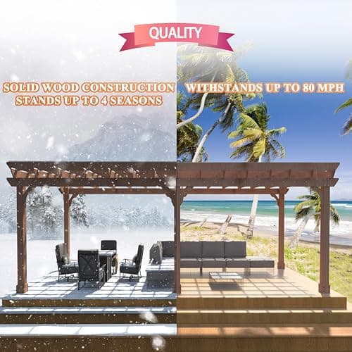 VEIKOU 12x20 FT Cedar Wood Pergola Kit with Snow Wind Support, Slatted for Patio, Backyard, Garden