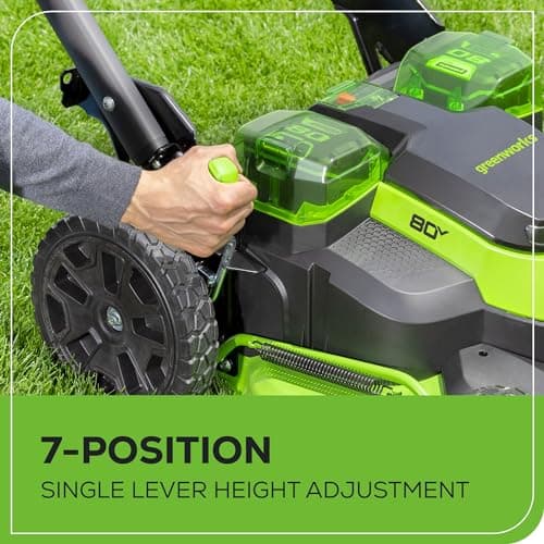 Greenworks 80V 25" Brushless Cordless (Self-Propelled) Dual Blade Lawn Mower (LED Headlight + Aluminum Handles), 4.0Ah Battery and Rapid Charger Included