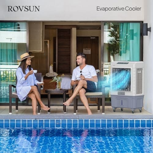 ROVSUN 4100CFM Portable Air Cooler, 13.2Gal/50L Evaporative Swamp Cooler, 3-IN-1 Cooling Fan with Remote Control, 3 Speeds, 7.5H Timer & 4 Ice Box, Humidifying Oscillating Fan for Indoor or Outdoor