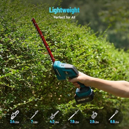 Seesii 6-in-1 Cordless Pole Saw and Pole Hedge Trimmer Grass Shears Combo Kit, Electric Mini Chainsaw with 2*4.0 Ah Batteries, Extension Tree Prunner, Bush Trimmer Limb Branch Cutter, 16ft Long Reach