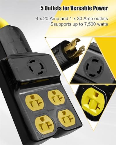 Generator Adapter Extension Cord L14-30P to 4X 5-20R/5-15R & L14-30R, 4 Prong 30 Amp to 110V, Twist Locking to 15 Amp/20 Amp Household Outlet, 125/250V 7500 Watts