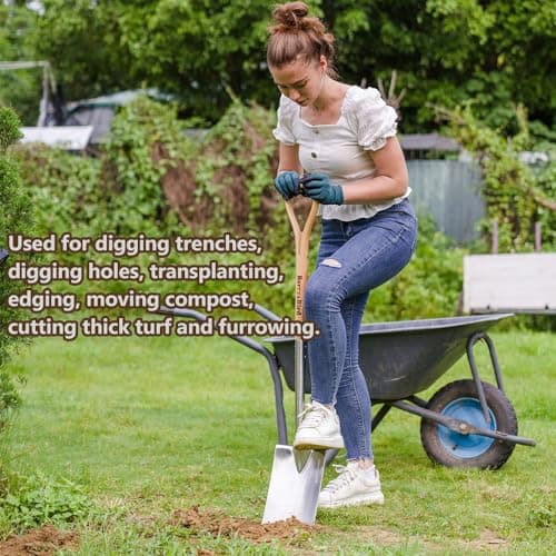 Garden Digging Spade, 41" Stainless Steel Square Border Spade, Heavy Duty European Shovel with D-Grip Handle, Traditional English Style Flat Shovel for Digging, Yard Work, Transplanting