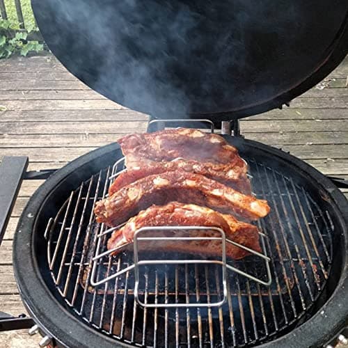 Burly grill Turkey Rack Turkey Roast Rack for Big Green Egg, BBQ Rib Rack for Smoking Turkey Smoker Roasting Rack Roaster Pan Stainless Steel for Large Big Green Egg for Kamado Joe Pit Boss