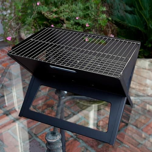 Fire Sense 60508 Notebook BBQ Grill 3.5mm Cooking Bars Instant Foldable & Easy Portability For Outdoor Barbecues Camping Traveling Picnics Garden Beach Party - Black