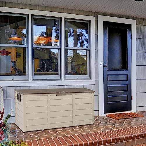 VINGLI 75 Gallon Outdoor Storage Box, Patio Deck Box Furniture with Rolling Wheels, Plastic Storage Containers with Lockable Design, For Garden, Yard, Balcony (Brown)