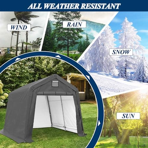 COVERONICS 10' x 10' Outdoor Storage Shed - Heavy Duty Portable Shelter Carport with Ventilation Windows and Roll-up Doors, Storage Shelter Tent for Motorcycle, Bike, Lawnmower and Garden Tools, Grey