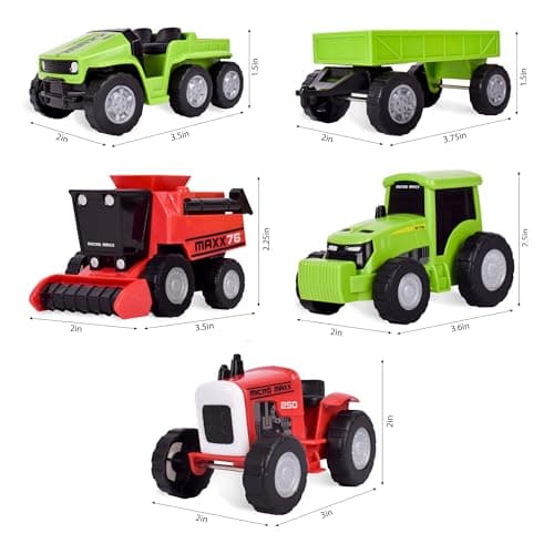 Maxx Action Farm Construction 5pk Toy Truck Set, Includes Wagon, 6x6, Modern Tractor, Combine and Vintage Tractor Vehicles with Moving Parts, Cake Toppers, Ages 3+ - Sunny Days Entertainment