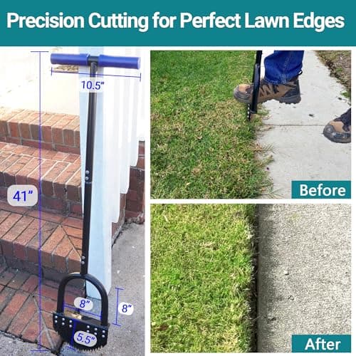 Edger Lawn Tool 41in Border Edger with Spring Steel Blade Long Rubber Handle Wide Footplate Rustproof Manganese Steel Half Moon Edger for Garden Maintenance