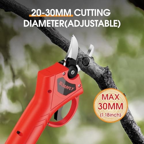 Electric Pruning Shears, 35mm 1.4'' Cutting Diameter Professional Cordless Electric Pruner for Tree Trimming Branch Cutter, (2Pcs 2000mAh Battery & 1 Charger Included), Red, SEPS-02