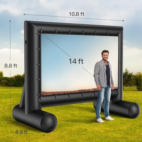 Amada 14 Feet Outdoor Inflatable Movie Screen, Projector Screen with Fast Low-Noise Air, Support Front Rear Projection for Backyard Movie Night, Home Theater, Theme Party, AMPJ04