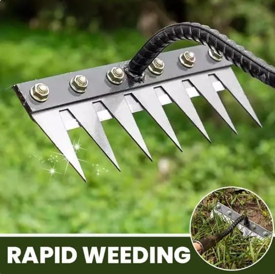 Iron Rake 2.0, Weed Puller Tool, Gardenia Iron Weeding Rake, Carbon Steel Garden Weeding Iron Weeding rake, Detachable Gardening Hand Weeder Puller Tool for Gardening and Weeding (8 Tooth)