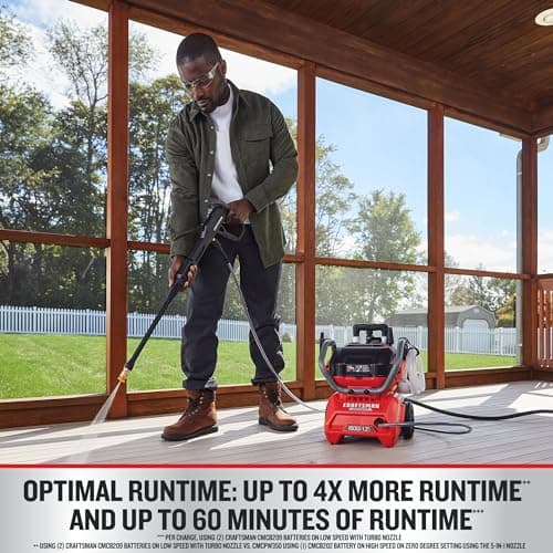 CRAFTSMAN V20 RP Cordless Pressure Washer, 1500 Max PSI, Draws from Any Water Source, Includes (2) 9Ah Batteries and Charger (CMCPW1500N2)