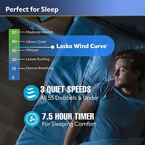 Lasko Oscillating Tower Fan, Nighttime Setting, Remote Control, Portable, Timer, for Bedroom, Home and Office, 3 Quiet Speeds, 42.5", Silverwood, T42954, woodgrain and grey