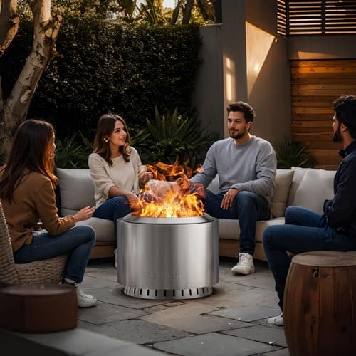 22 inch Smokeless Fire Pit with Waterproof Cover, Stainless Steel Outdoor Smokeless Firepit, Wood Burning Fire Pits for Camping, Bonfire,Low Smoke Firepit for Outside