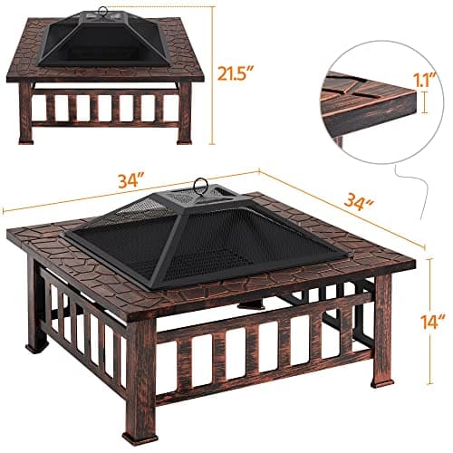 Yaheetech Fire Pit 34in Outdoor Fire Pits Fireplace Heater Stove with Screen, Waterproof Cover & Poker for BBQ Patio Bonfire