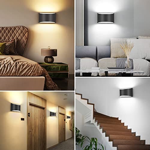 TRLIFE Modern Wall Sconces, 3000K/4000K/6000K Selectable and Dimmable LED Wall Sconce 12W Aluminum Wall Mounted Light Set of 2 Hardwired Wall Sconces for Bedroom Bedside Living Room Hallway(Black,2P)