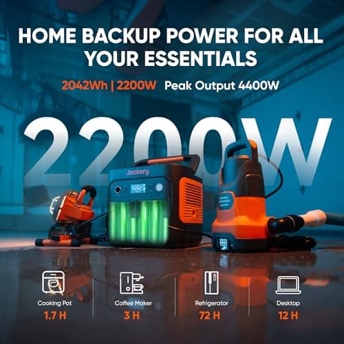 Jackery Explorer 2000 v2 Portable Power Station, 2042Wh LiFePO4 Home Backup Battery, 2200W Solar Generator, USB-C PD 100W Fast Charging for Emergencies, Power Outages, Camping(Solar Panel Optional)