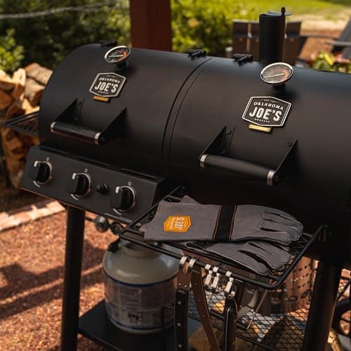 OKLAHOMA JOE'S® Canyon™ Deluxe Charcoal and Propane Gas Combination Smoker and Grill, Black Steel, 24203005