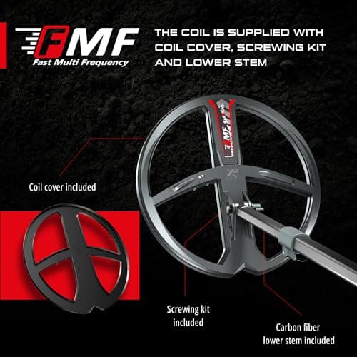 XP Metal Detectors 11” FMF Coil Compatible with Deus II Metal Detector - Fast and Simultaneous Multi Frequency Coil from 4 to 45 kHz - with Coil Cover & Lower Stem