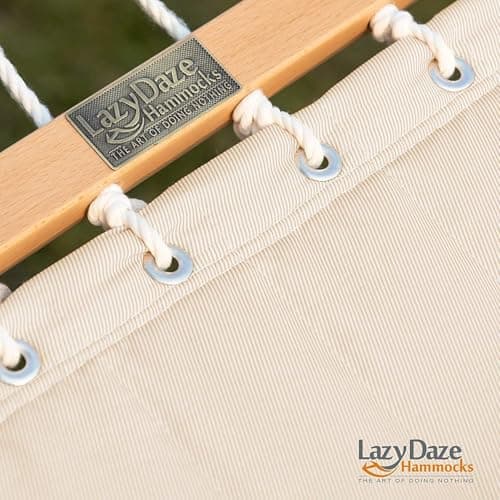 Lazy Daze Hammocks 12 FT Double Quilted Fabric Hammock with Spreader Bars and Detachable Pillow, 2 Person Hammock for Outdoor Patio Backyard Poolside, 450 LBS Weight Capacity, Natural