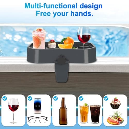 Hot Tub Tray, Adjustable Spa Table Tray with 2 Cup Holders, Spa with Wall Thickness of 2'' to 7.5'', Nonslip Heavy-Duty Shelf for Aboveground Bathtub, Spa Accessory