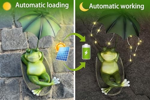 Solar Frog Garden Decor Outdoor Statue - Frogs Umbrella LED Waterproof Sculptures Lights, Cute Frog Pond/Yard Statues Outside Decoration, Home, Lawn, Patio, Resin Animal Ornament, Women/Gardening Gift
