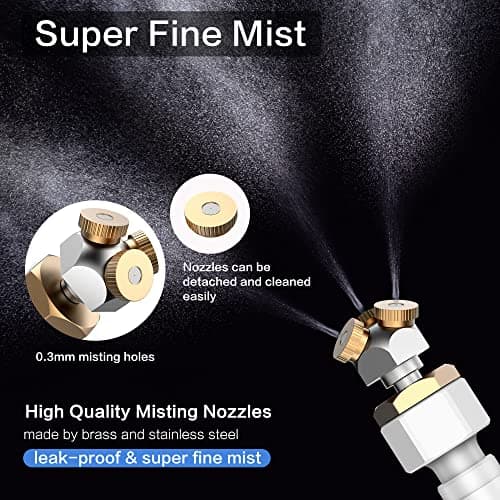 Portable Misting System with Water Pump, Plant Sprayer & Garden Hose Mister 3-in-1, No Faucet Required Misters for Outside Patio Beach Camping Golf Cart Boat, Smart Misting Cooling System
