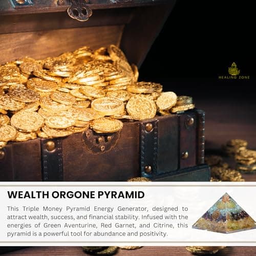 Triple Money Pyramid Energy Generator – Promotes Wealth & Prosperity with Green Aventurine, Red Garnet & Citrine – Attract Money & Success with Lucky Orgone Crystals