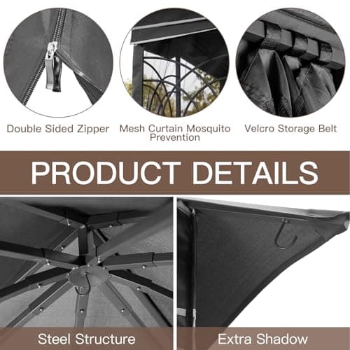 ECOTOUGE Outdoor Gazebo 10x10 for Patios, Double Waterproof Soft-top Canopy, Garden Tent with Netting for Party, Backyard, Grey