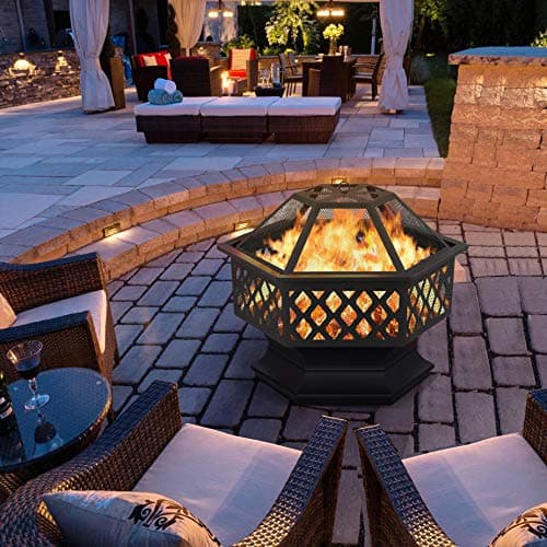 Yaheetech Fire Pit Fire Pits for Outside 24in Hex Shaped Firepit Bowl with Spark Screen & Poker for Patio Backyard Garden Picnic Bonfire Camping