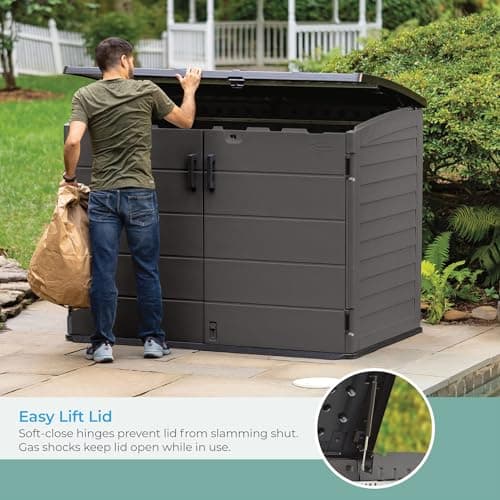 Suncast Stow-Away Horizontal Storage Shed for Yard Storage, All-Weather Outdoor Storage Shed with 2 Lockable Doors, 70.5" W x 44.25" D x 52" H, Peppercorn, Made in The USA