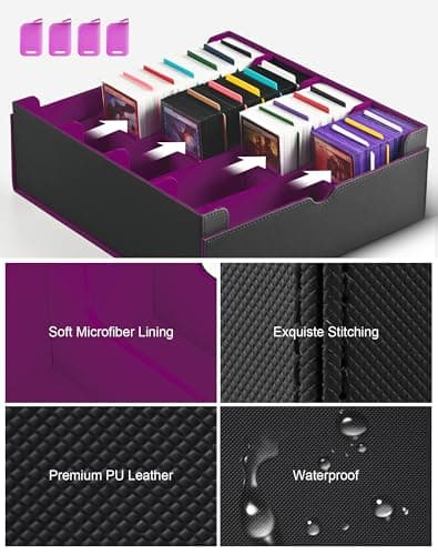 ZLCA Card Storage Box for MTG PTCG, Commander Deck Box Holds 3000+ Cards, Card Storage Case with 4 Stoppers, Card Organizer for TCG Sport Cards(Black&Purple)