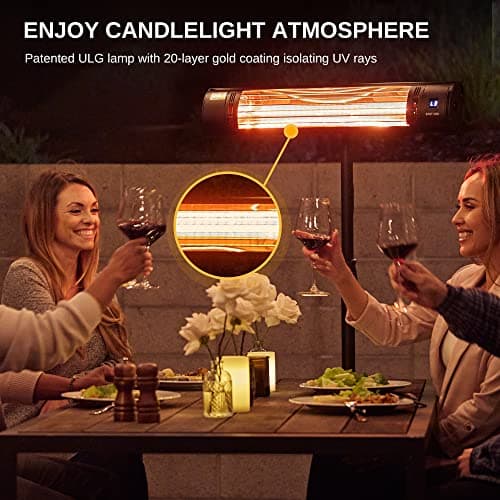 EAST OAK Electric Patio Heater, 1500W Wall Mounted & Standing Outdoor Indoor Infrared Electric Heater with IP65 Waterproof, Overheating Protection & Tip-over, 3 Heat Settings & 24H Timing