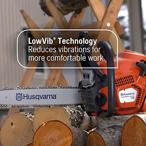 Husqvarna 130 Gas Powered Chainsaw, 38-cc 2-HP, 2-Cycle X-Torq Engine, 16 Inch Chainsaw with Automatic Oiler, For Wood Cutting and Tree Pruning, Orange