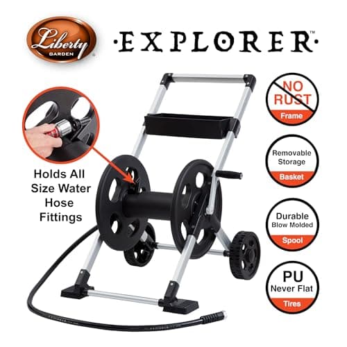Liberty Garden 304 Explorer Two Wheel Hose Reel Cart, Aluminum, Holds 250-feet of 5/8" Hose