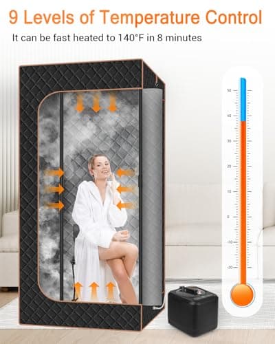 Portable Steam Sauna for Home: Full Body Sauna Box with 3L 1000W Steamer, 9Levels, Remote Control, Folding Chair, Saunas Tent for Gym, Pilates, Spa, Indoor, Outdoor, 36" x 36" x 71", Black & Brown